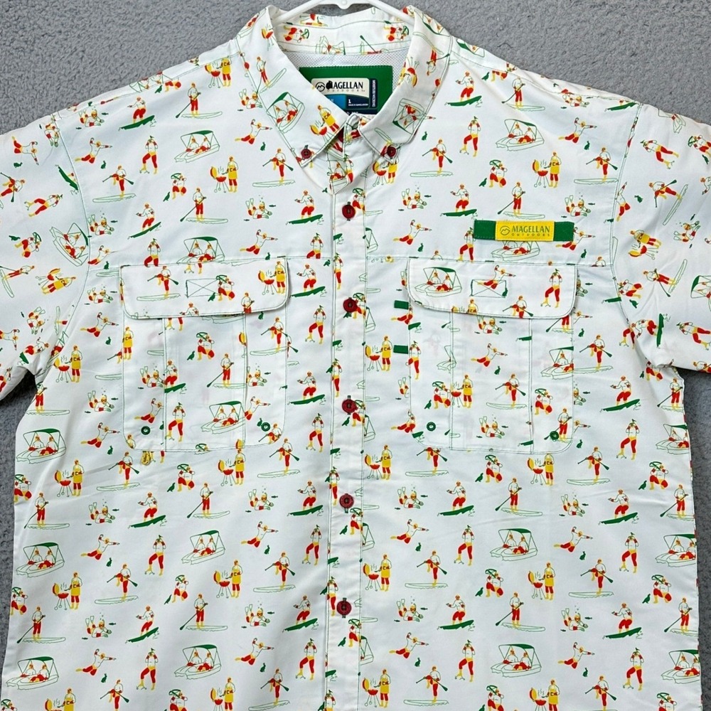 NEW Magellan Outdoors Shirt Mens Large Fish Gear White Lucha Libre Button Down